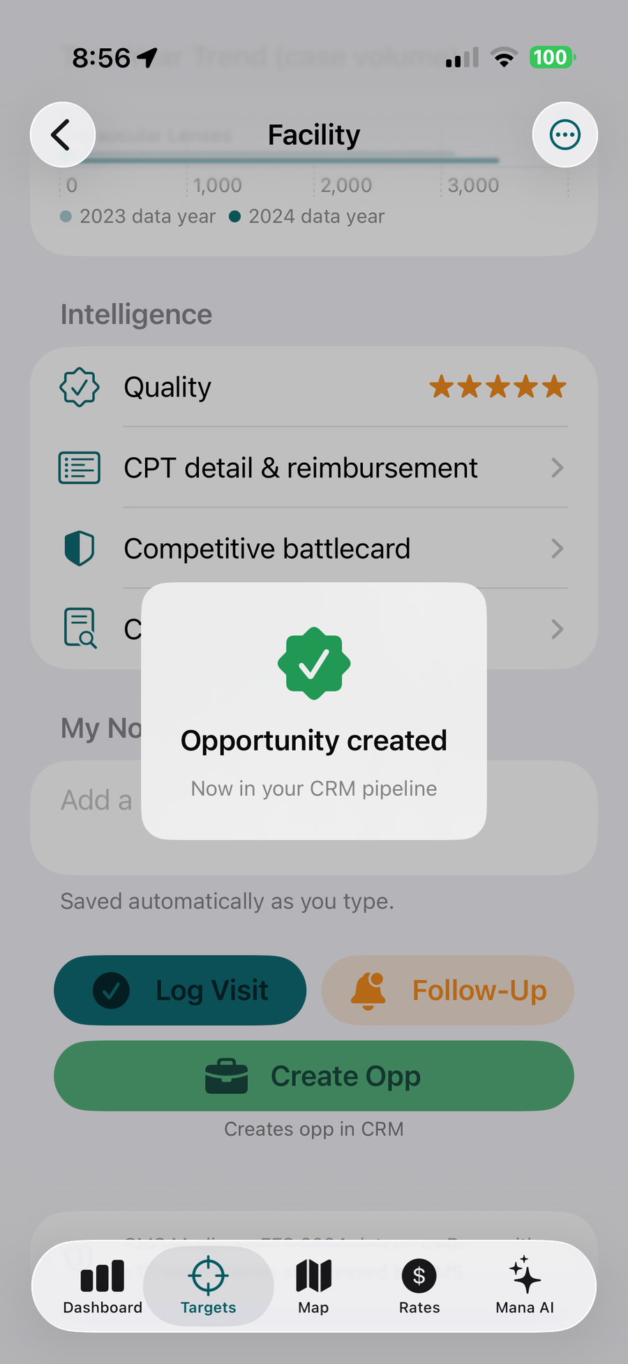 Account page for a surgery center